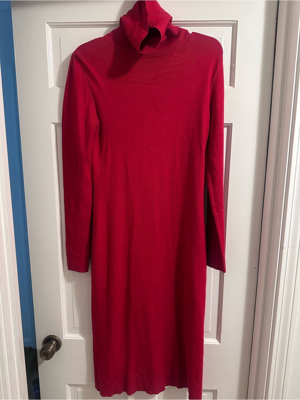 Alex Marie Women’s Red Turtleneck midi Knit Dress. Perfect for the holidays!